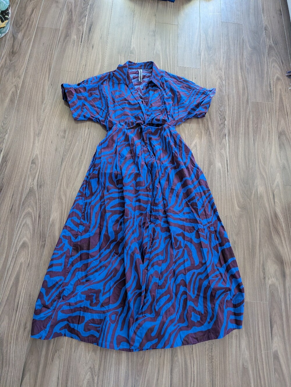 Anthropologie Blue and Purple Zebra-Print Maxi Dress With Cut Outs (Size Small)